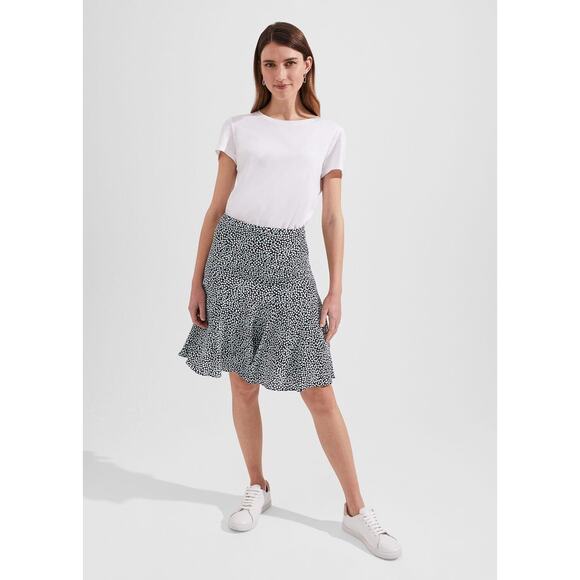 Hobbs London Catalina Skirt Ruffle hem Navy Multi Size 8 Fairy Office Career - Picture 1 of 13